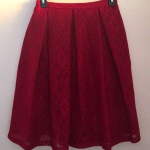 Burgundy lace box pleated midi skirt